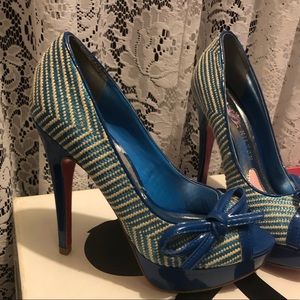 Paris Hilton cobalt blue and beige wedge heels 6M